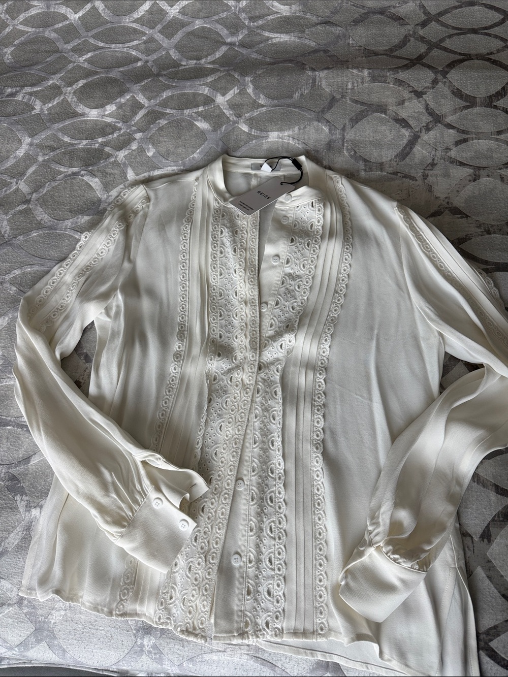 Reiss Cream Lace-Trim Button Front Blouse